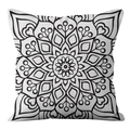 Square white pillow cover featuring a detailed black mandala geometric flower print - 45x45cm (No Insert) / Black Mandala Pattern (DRD361-23)