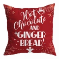 Detail eines roten Weihnachtskissenbezugs mit weißem Hot Chocolate- und Lebkuchen-Druck - Hot Chocolate und Lebkuchen Druck (DRD294-9) / 45*45cm (Kein Inlett)