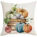 Thanksgiving Leinen Kissenbezug mit Aquarell Kürbis Kiste Druck für herbstliche Deko - 45x45cm / Kürbis Holzkiste Stil (YMD180-1)