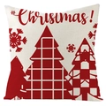 Housse de coussin étanche avec motifs de sapins de Noël rouges sur tissu en lin - Style de Salutation de Noël Rouge (FSYMD111-1)