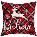 Federa natalizia a quadri rossi e neri con silhouette di renna e testo Believe decorativo - 45x45CM Senza Interno / Stile Renna a Quadri (YMD175-1)