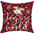 Fodera per cuscino natalizia con motivi scozzesi rossi e verdi e stampa Joy to the world - 45x45CM Senza Interno / Stile Campanelle a Quadri (YMD175-2)