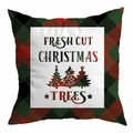 Dettaglio del cuscino natalizio scozzese rosso e verde con stampa di alberi di Natale - Stampa Albero di Natale Fresh Cut (DRD296-12)