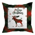Plaid Christmas throw pillow cover with red and green elk silhouette and Merry Christmas text - Reindeer Snowflake Print (DRD296-1) / 45*45cm (No Insert)