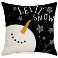 Fodera per cuscino natalizio con pupazzo di neve e scritta Let It Snow su sfondo nero - 45*45cm (Senza Inserto) / Stile Pupazzo di Neve (YMD181-1)