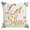 Blue plaid Christmas pillowcase with golden Let it Snow and blue snowflake patterns - White - Let it Snow (YMD173-3) / 45x45cm
