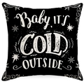 Fodera cuscino natalizia con fiocco di neve e scritta Baby It's Cold Outside nera - 45*45cm (Senza Inserto) / Stile Lettera (YMD181-2)