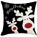 Federa natalizia nera con renne, fiocchi di neve e scritta di Buon Natale - 45*45cm (Senza Inserto) / Reindeer Style (YMD181-4)