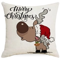 Vierkante linnen kussensloop met kerstrendier en Merry Christmas-print - 45*45cm (Geen Binnenkussen) / Cartoon Rendier (YMD187-1)