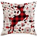 Christmas linen pillowcase with red buffalo plaid reindeer and snowflake prints - 45*45cm (No Insert) / Reindeer Silhouette Pattern (YMD185-2)