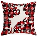 Christmas red and black buffalo plaid linen pillow cover with white elk and snowflake prints - 45*45cm (No Insert) / Leaping Reindeer Silhouette (YMD185-4)