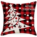 Christmas buffalo plaid linen pillowcase with white geometric tree and Merry Christmas text - 45*45cm (No Insert) / Merry Christmas Tree (YMD185-3)