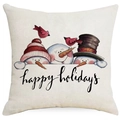 Kerst kussenhoes van linnen met happy holidays tekst en drie sneeuwmannen print - 45*45cm (Geen Binnenkussen) / Sneeuwpoppen (YMD187-4)