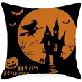 Halloween decorative throw pillow case with witch and castle on orange moon background - 45*45cm (No Insert) / Witch Castle Style (YMD179-3)