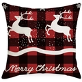 Linen Christmas pillowcase with red black buffalo plaid and jumping reindeer print - 45*45cm (No Insert) / Jumping Reindeer Style (YMD189-1)