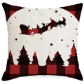 Christmas buffalo plaid pillow case with Santa reindeer sleigh print on linen fabric - 45*45cm (No Insert) / Santa Sleigh Style (YMD189-2)
