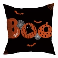 Halloween black square pillowcase with orange BOO letters and ghost bat design - 18x18 Inch / BOO Ghost Bat Pattern (DRD271-3)