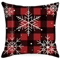 Christmas linen pillowcase with red and black buffalo plaid and white snowflake design - 45*45cm (No Insert) / Hanging Snowflake Style (YMD189-3)