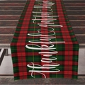 Red and green plaid Thanksgiving table runner with white Thankful script lettering - ZQ04-7 (Red Green Plaid/Thankful) / 33*183cm