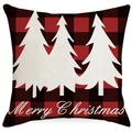 Christmas buffalo plaid pillow case with white trees and Merry Christmas text - 45*45cm (No Insert) / Three Christmas Trees Style (YMD189-4)