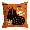 Halloween orange throw pillow cover featuring black pumpkin silhouettes and spider web motifs - 18x18 Inch / Orange Background Pumpkin Bat Pattern (DRD271-4)