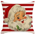 Weihnachtskissenbezug mit Vintage-Weihnachtsmann und rot-weißen Streifen Muster - 45x45cm / Weihnachtsmann Gestreift (YMD188-1)