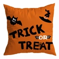 Orange Halloween pillow cover with black Trick or Treat text and bat witch hat patterns - 18x18 Inch / TRICK OR TREAT Wizard Hat Pattern (DRD271-5)