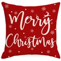 Roter Weihnachtskissenbezug mit Merry Christmas Schriftzug und Rentier auf weißem Grund - 45x45cm / Merry Christmas Rote Beschriftung (YMD188-2)