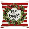 Weihnachtlicher Kissenbezug mit Merry and Bright Schriftzug und rot-weißem Streifenmuster - 45x45cm / Merry and Bright Girlande (YMD188-3)