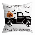 Halloween Farm truck and pumpkin design on white throw pillow case for home decor - 18x18 Inch / HALLOWEEN FARM Truck Pumpkin (DRD271-7)