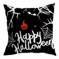 Halloween black pillow cover with Happy Halloween text pumpkin and spider web pattern - 18x18 Inch / Happy Halloween Black Base Pumpkin (DRD271-8)