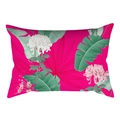 Magenta rechteckiger Kissenbezug mit tropischem Chrysanthemen- und grünen Blattmuster - Rosaroter Basis Floral Stil (DRD475-12) / 30x50cm
