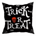 Halloween throw pillow cover featuring Trick or Treat text and orange skull on black fabric - 18x18 Inch / TRICK OR TREAT Skull Spider (DRD271-9)