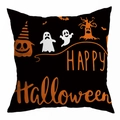 Black Halloween pillow cover with orange pumpkin and ghost pattern for home decor - 18x18 Inch / HAPPY Halloween Ghost Pumpkin (DRD271-11)