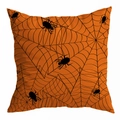 Halloween orange pillow cover featuring black spider web and spiders for home decor - 18x18 Inch / Orange Background Spider Web Pattern (DRD271-12)