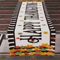 Happy Thanksgiving table runner with black stripes and colorful maple leaves design - ZQ04-14 (Black White Stripe/Maple Leaf/Happy Thanksgiving) / 33*183cm