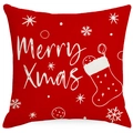 Roter Weihnachts-Kissenbezug mit weißem Merry Christmas Schriftzug und Schneeflocken - 45x45cm / Weihnachtsserie 1 (YMD190-1)