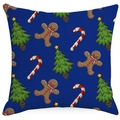 Funda de cojín navideña azul de lino con patrones de hombre de jengibre y árboles - Azul Oscuro Árbol Jengibre (YMD192-1)