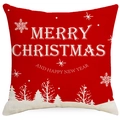 Roter Weihnachts-Kissenbezug mit weißer Waldsilhouette und Weihnachtsgrüßen - 45x45cm / Weihnachtsserie 2 (YMD190-2)