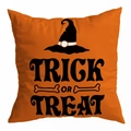 Orange Halloween pillow cover with black Trick or Treat text and wizard hat design - 18x18 Inch / TRICK OR TREAT Orange Background (DRD271-14)