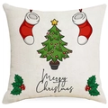 Funda de cojín navideña de lino con estampado de Merry Christmas y árbol de Navidad - Crema Árbol de Navidad Calcetín (YMD192-2)
