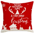 Roter Weihnachts-Kissenbezug mit weißem Rentierdruck und Gruß aus Leinenstoff - 45x45cm / Weihnachtsserie 3 (YMD190-3)