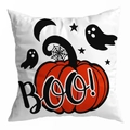 Halloween throw pillow cover featuring orange pumpkin and black ghost with BOO text - 18x18 Inch / BOO Pumpkin Ghost White (DRD271-15)