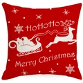 Roter Weihnachts-Kissenbezug aus Leinen mit Weihnachtsmann und Rentier für Deko - 45x45cm / Weihnachtsserie 4 (YMD190-4)