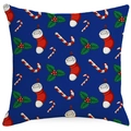 Funda de cojín navideña de lino azul marino con motivos de Papá Noel y estampados - Azul Oscuro Calcetín Caramelo (YMD192-3)