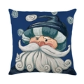 Christmas linen pillowcase with hand-painted Santa Claus and blue patterned hat - 18x18 Inch / Santa Claus with Dark Blue Hat Pattern (YMD193-1)