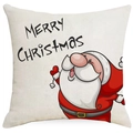 Funda de cojín navideña de lino con diseño de Papá Noel y texto Merry Christmas - Crema Papá Noel (YMD192-4)