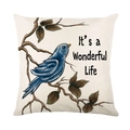 Linen Christmas pillowcase with blue bird illustration and It's a Wonderful Life text - 18x18 Inch / Blue Bird on Branch with Letters Pattern (YMD193-2)