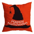 Orange Halloween pillowcase with wizard hat silhouette and Happy Halloween text - 18x18 Inch / Happy Halloween Wizard Hat (DRD271-16)
