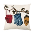 Linen Christmas pillowcase featuring festive mittens print on a cream textured background - 18x18 Inch / Hanging Colorful Mittens Illustration (YMD193-3)